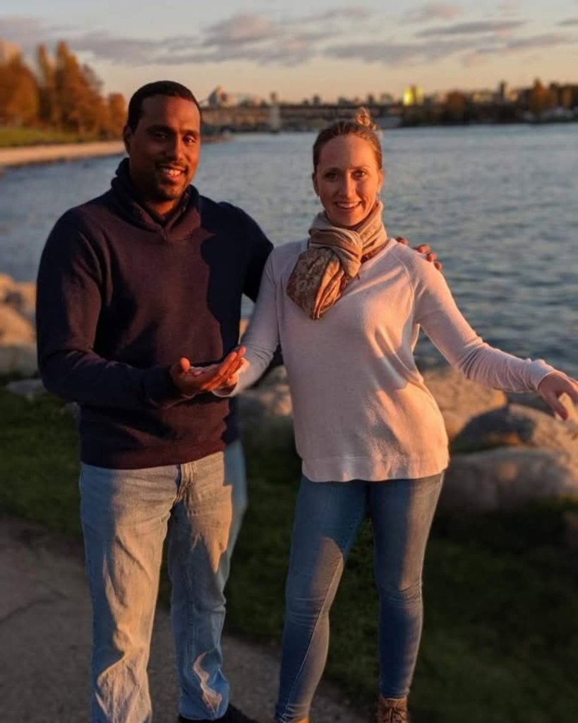 Amanda Gill and Adrian Valdivia together at the waterfront in Vancouver, Canada